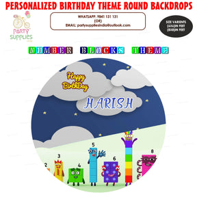 PSI Number Blocks Theme Personalized Round Backdrop