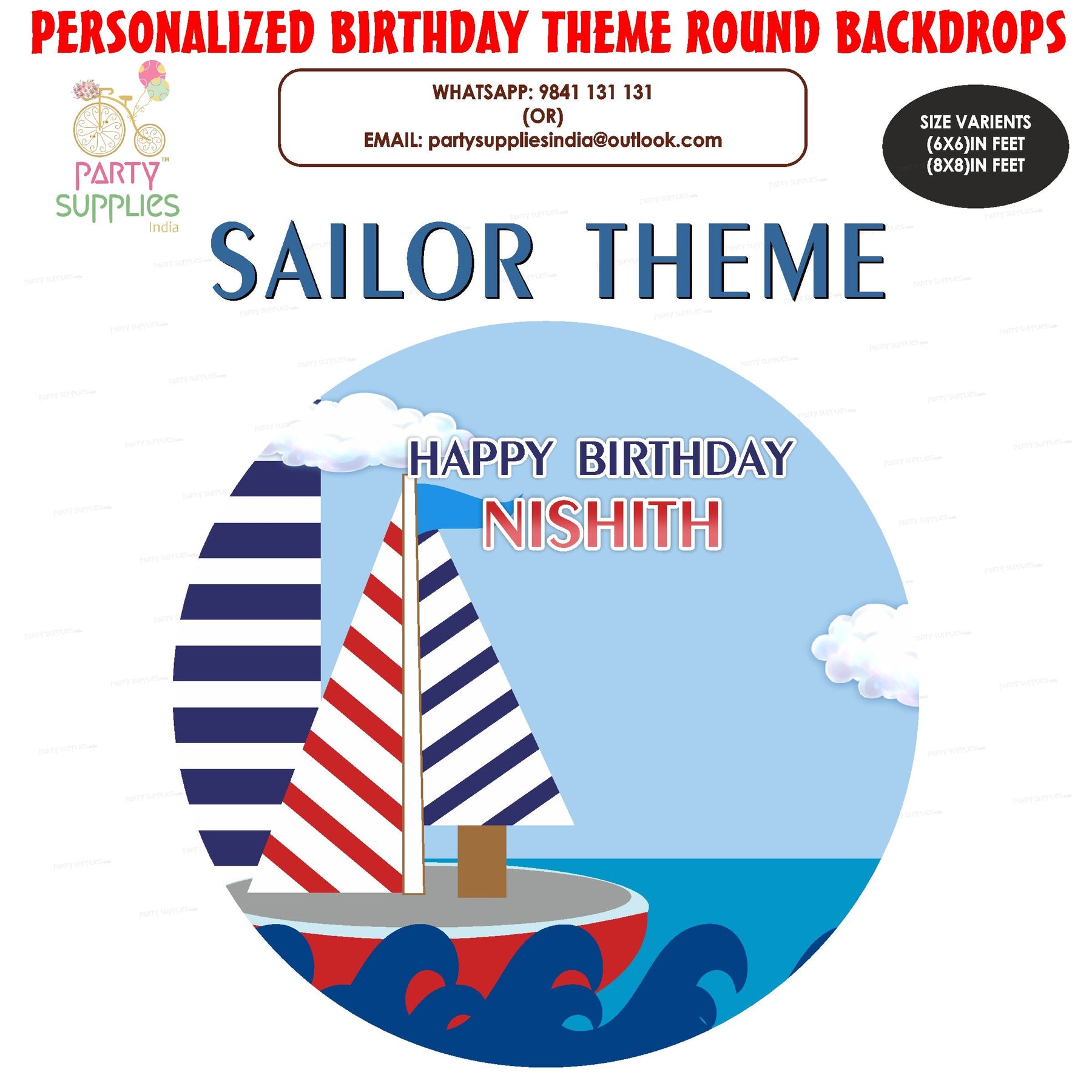 PSI Sailor Theme Customized Round Backdrop