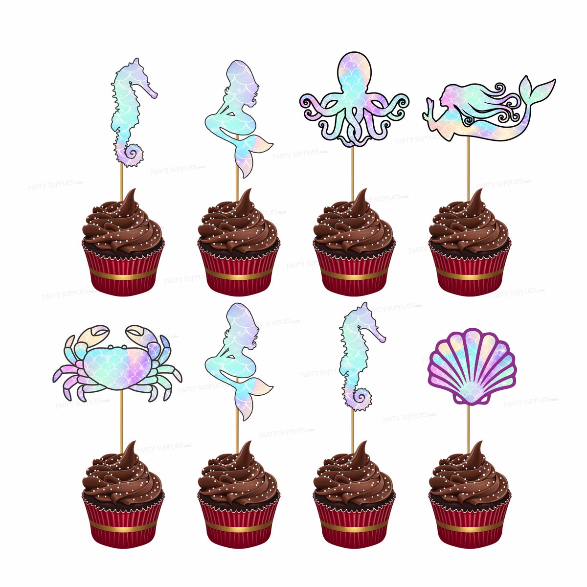 Mermaid Theme Cup Cake Topper