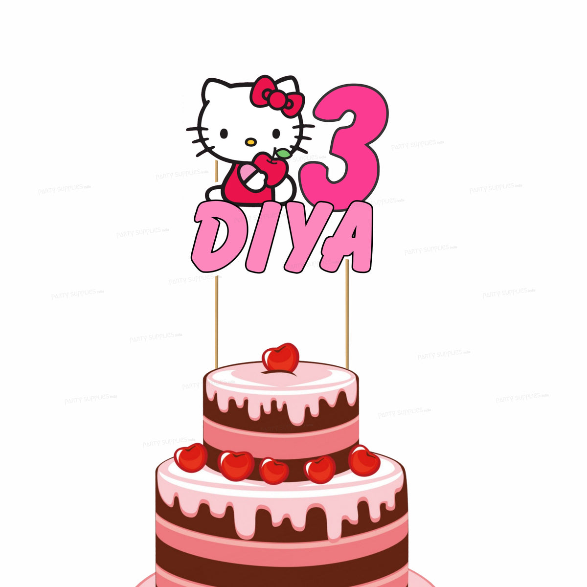 PSI Hello Kitty Theme Personalized Cake Topper