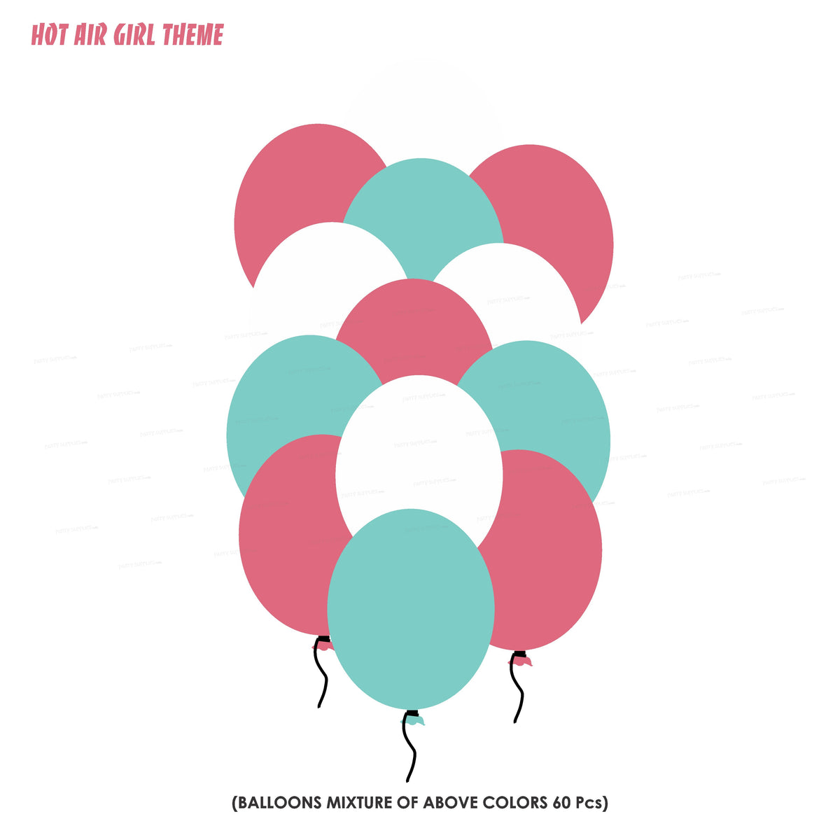 Hot Air Girl Theme Colour 60 Pcs Balloons
