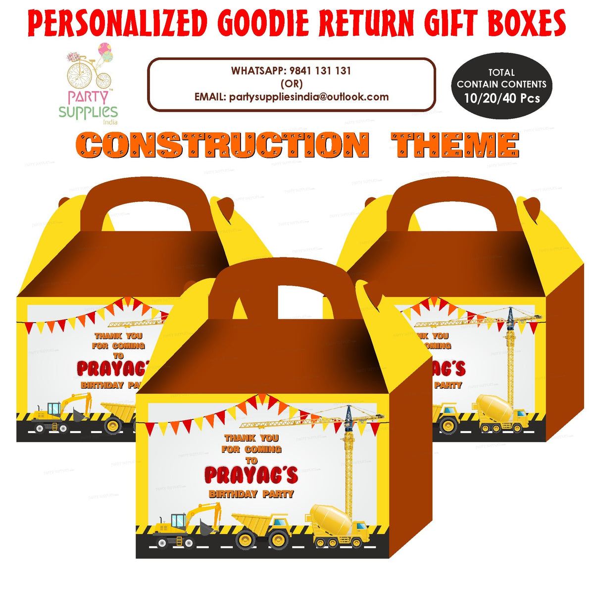 PSI Construction theme Goodie Return Gift Boxes