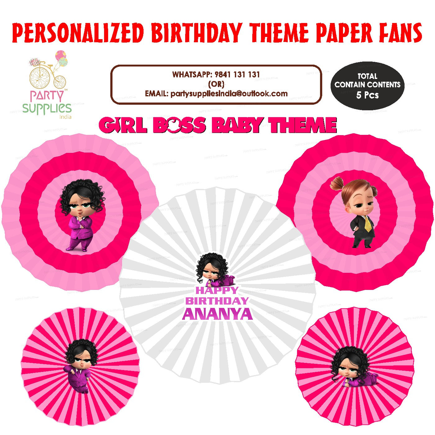 PSI Girl Boss Baby Theme Paper Fan
