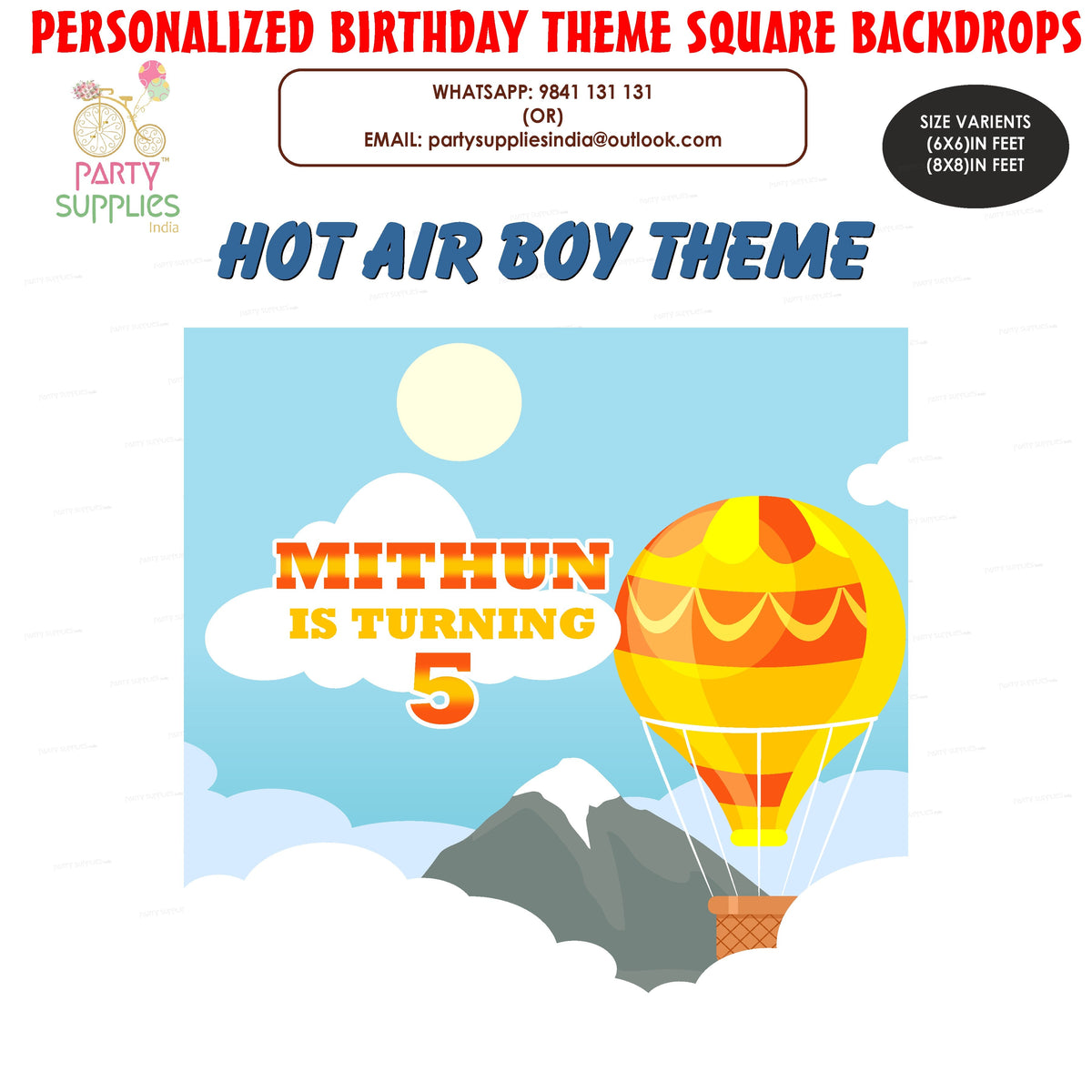 Hot Air Theme Boy Customized Square Backdrop
