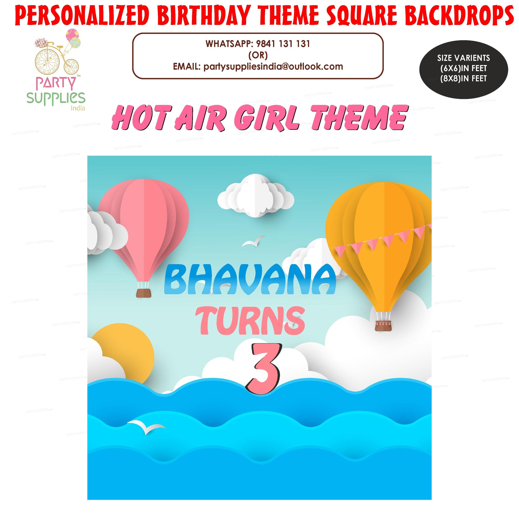 Hot Air Theme Girl Square Backdrop