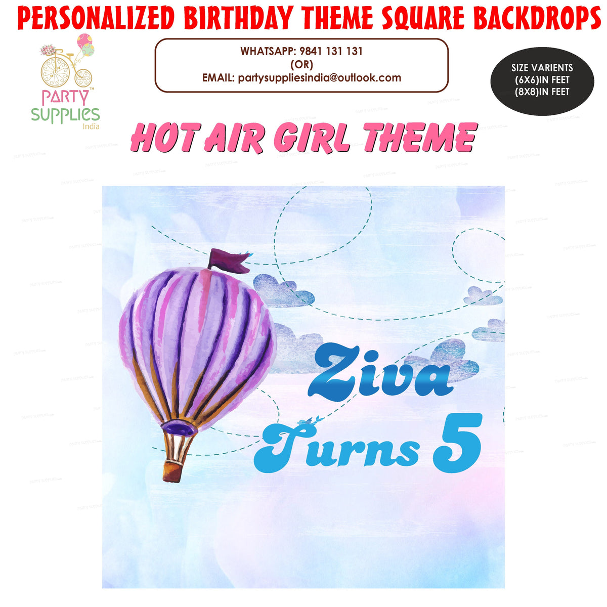Hot Air Theme Girl Customized Square Backdrop