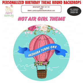 Hot Air Theme Girl Personalized Round Backdrop