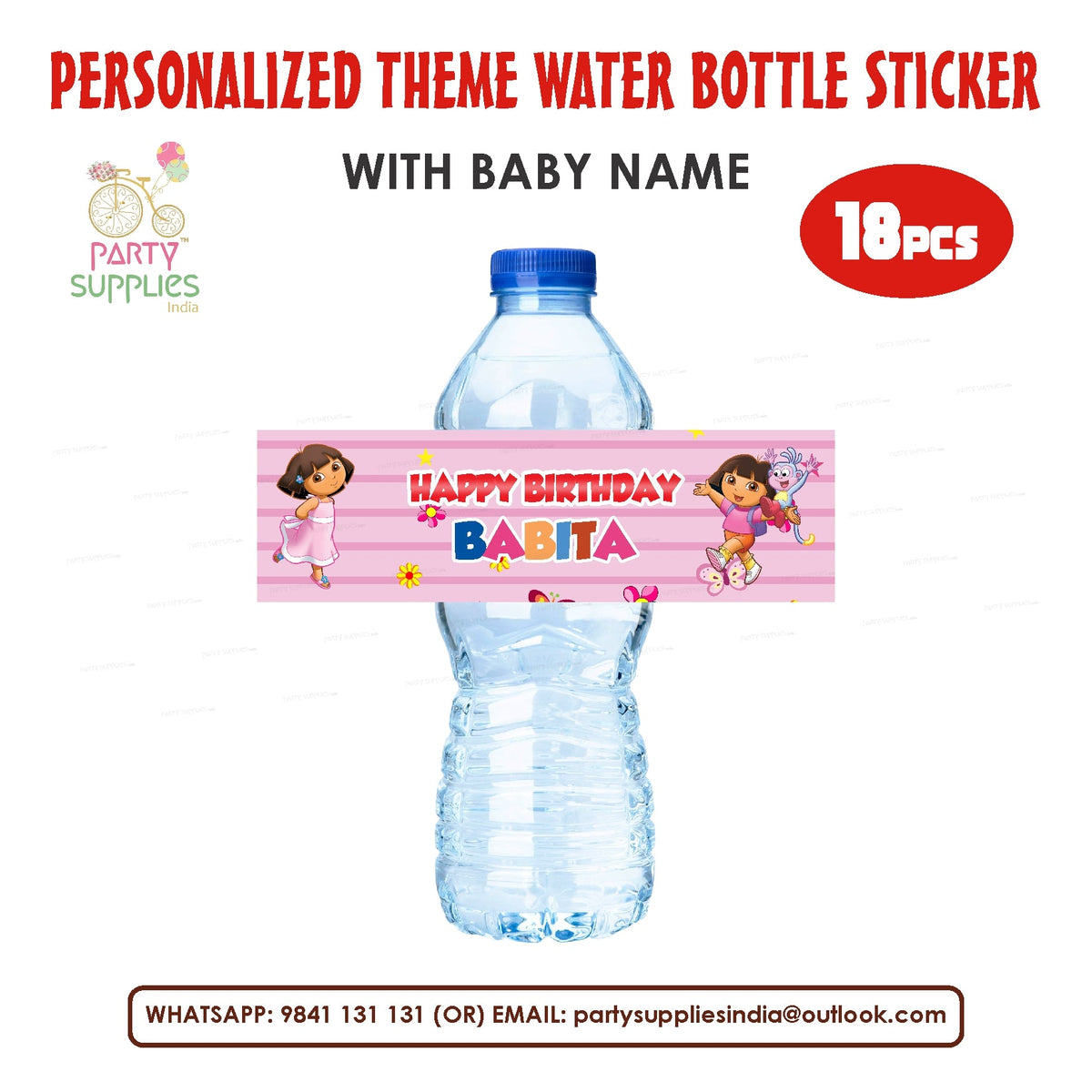 PSI Dora The Explorer Theme Water Bottle Sticker