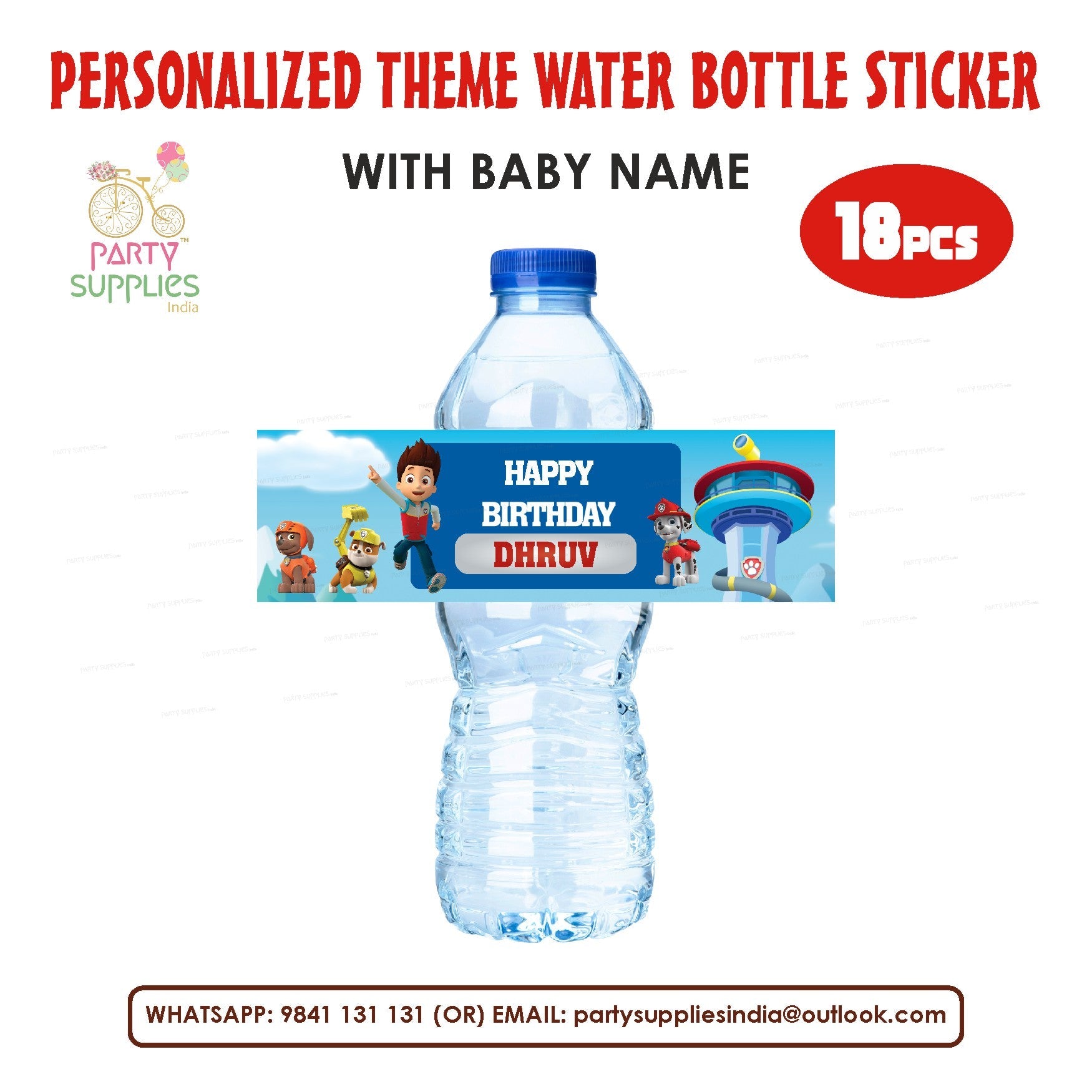 PSI Paw Patrol Theme Water Bottle Sticker