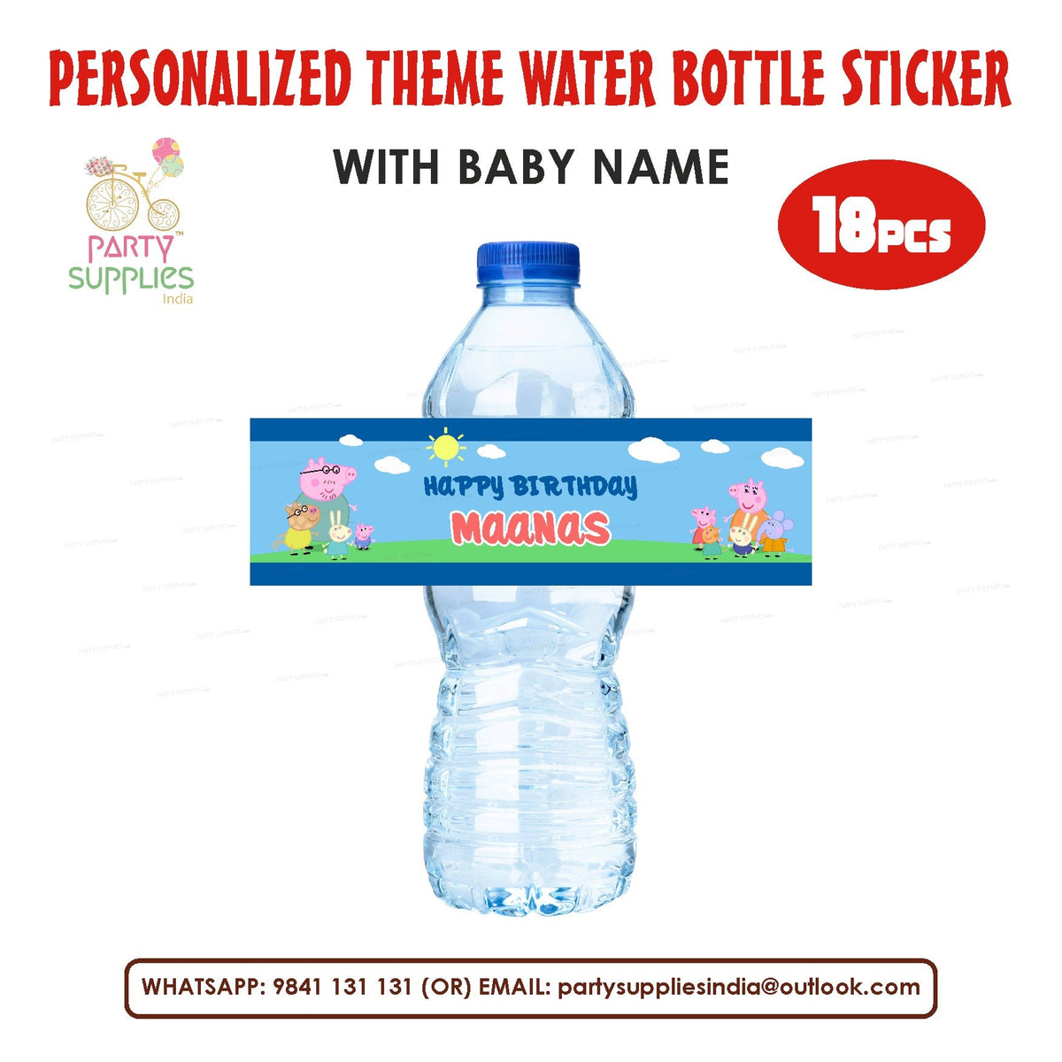 PSI Peppa Pig Boy Theme Water Bottle Sticker