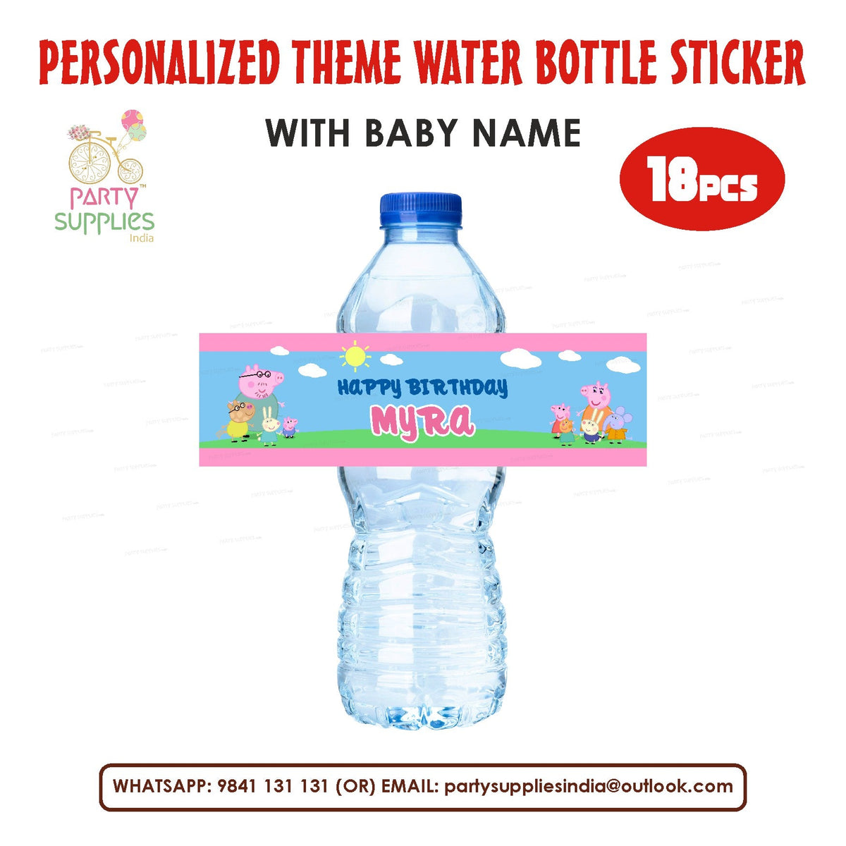 PSI Peppa Pig Girl Theme Water Bottle Sticker
