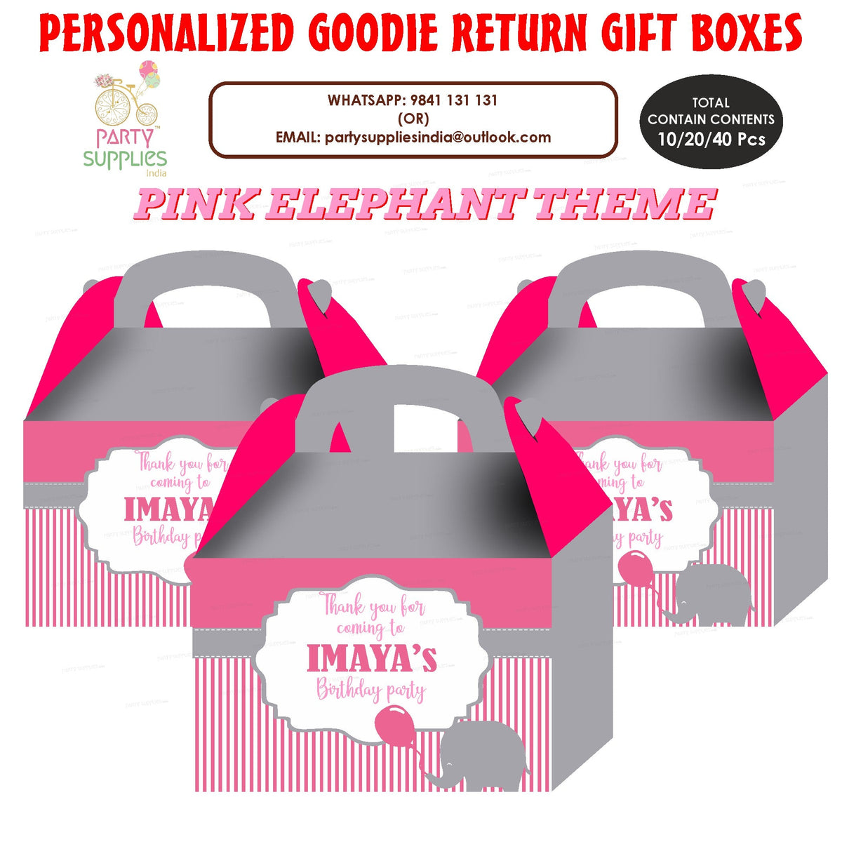 PSI Pink Elephant Theme Goodie Return Gift Boxes