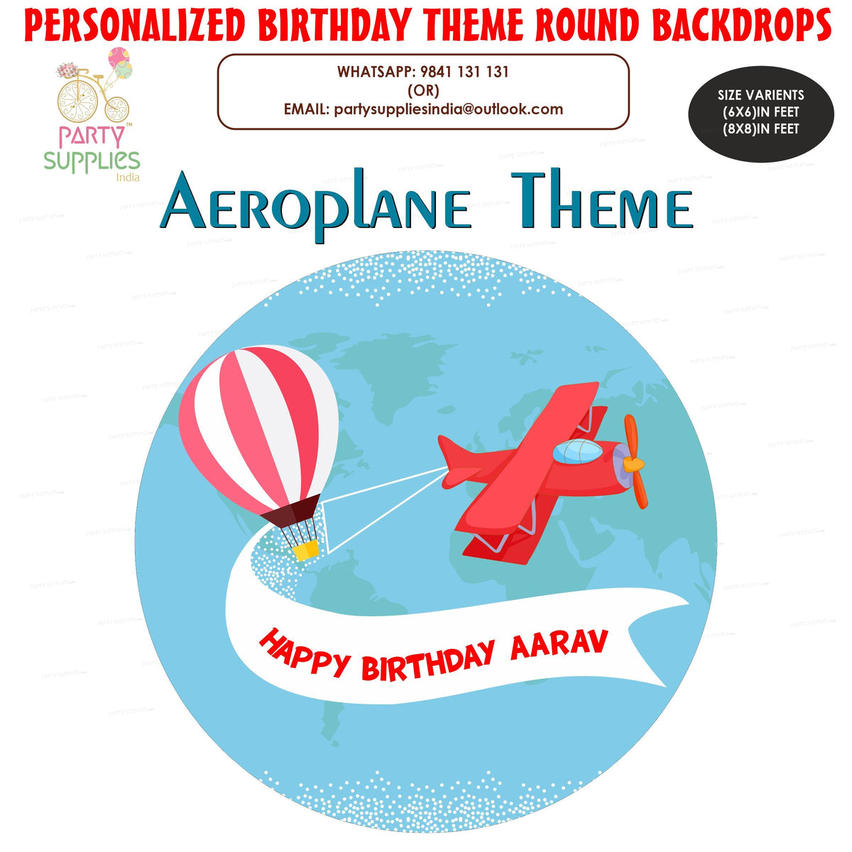 PSI Aeroplane Theme Customized Round  Backdrop