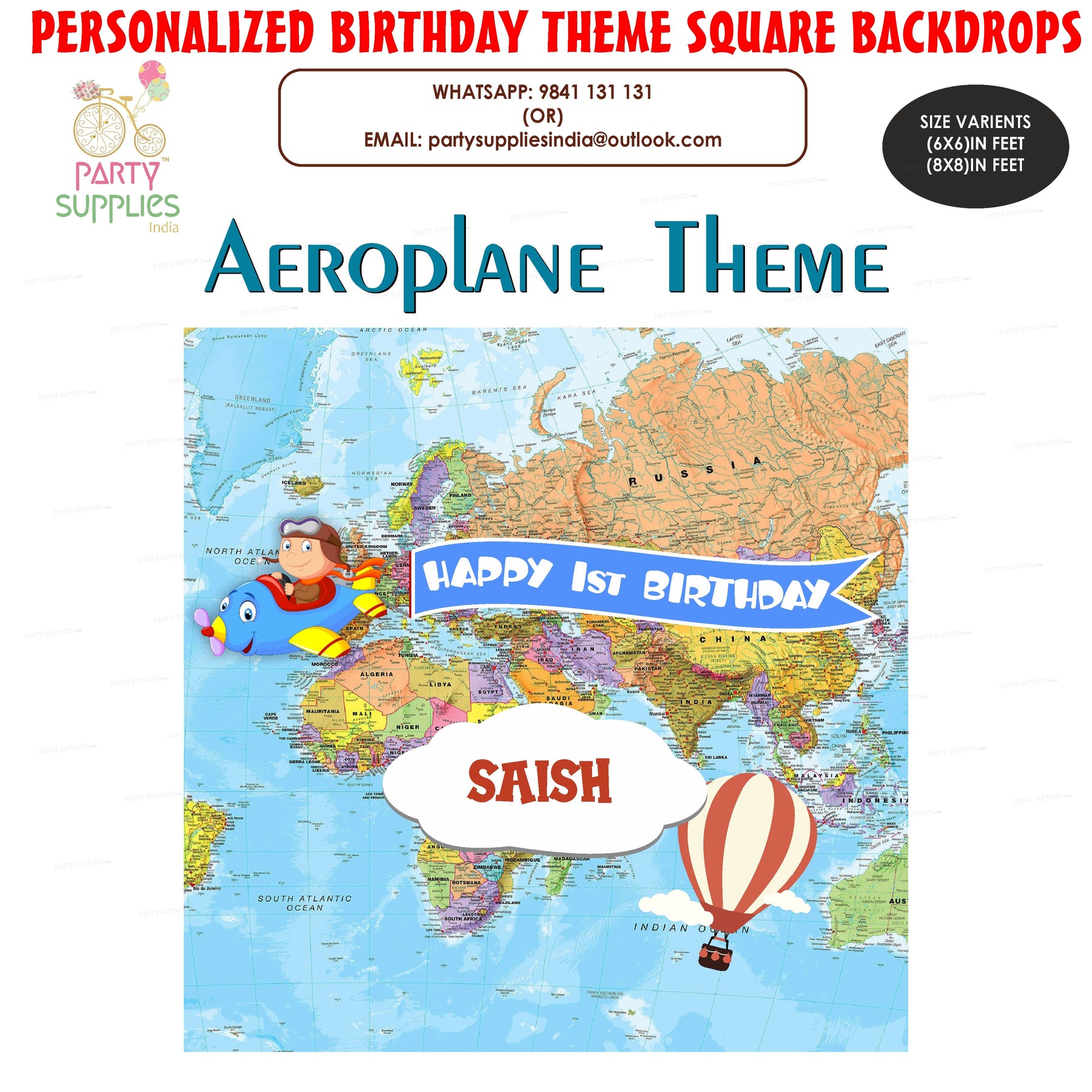 PSI Aeroplane Theme Personalized Backdrop