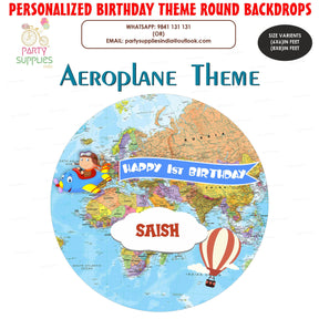 PSI Aeroplane Theme  Personalized Round  Backdrop