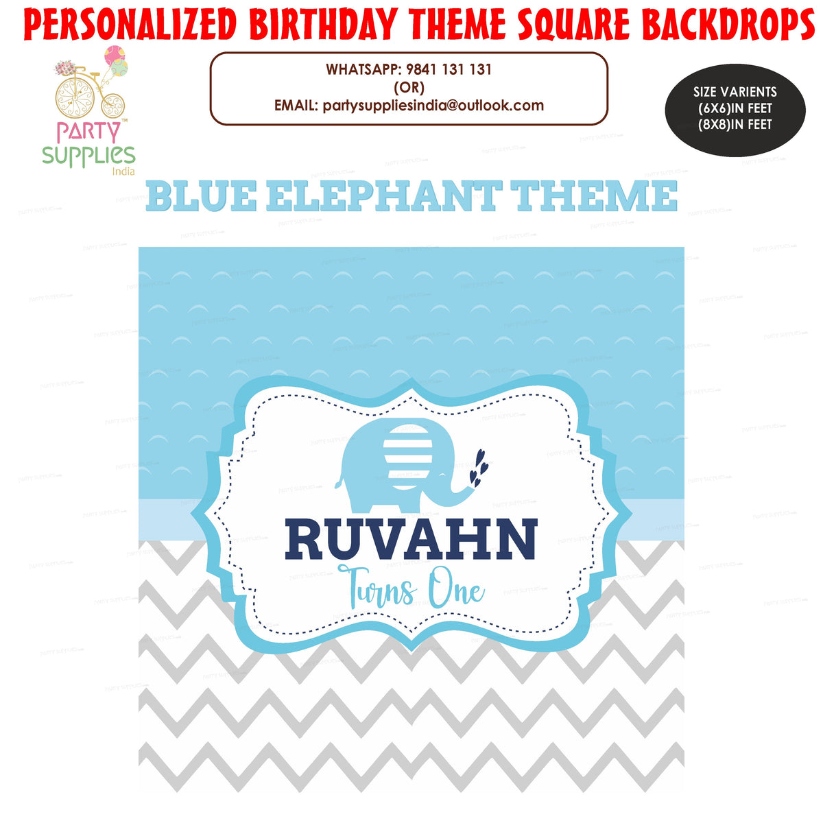 PSI Blue Elephant Theme Customized Square Backdrop Backdrop
