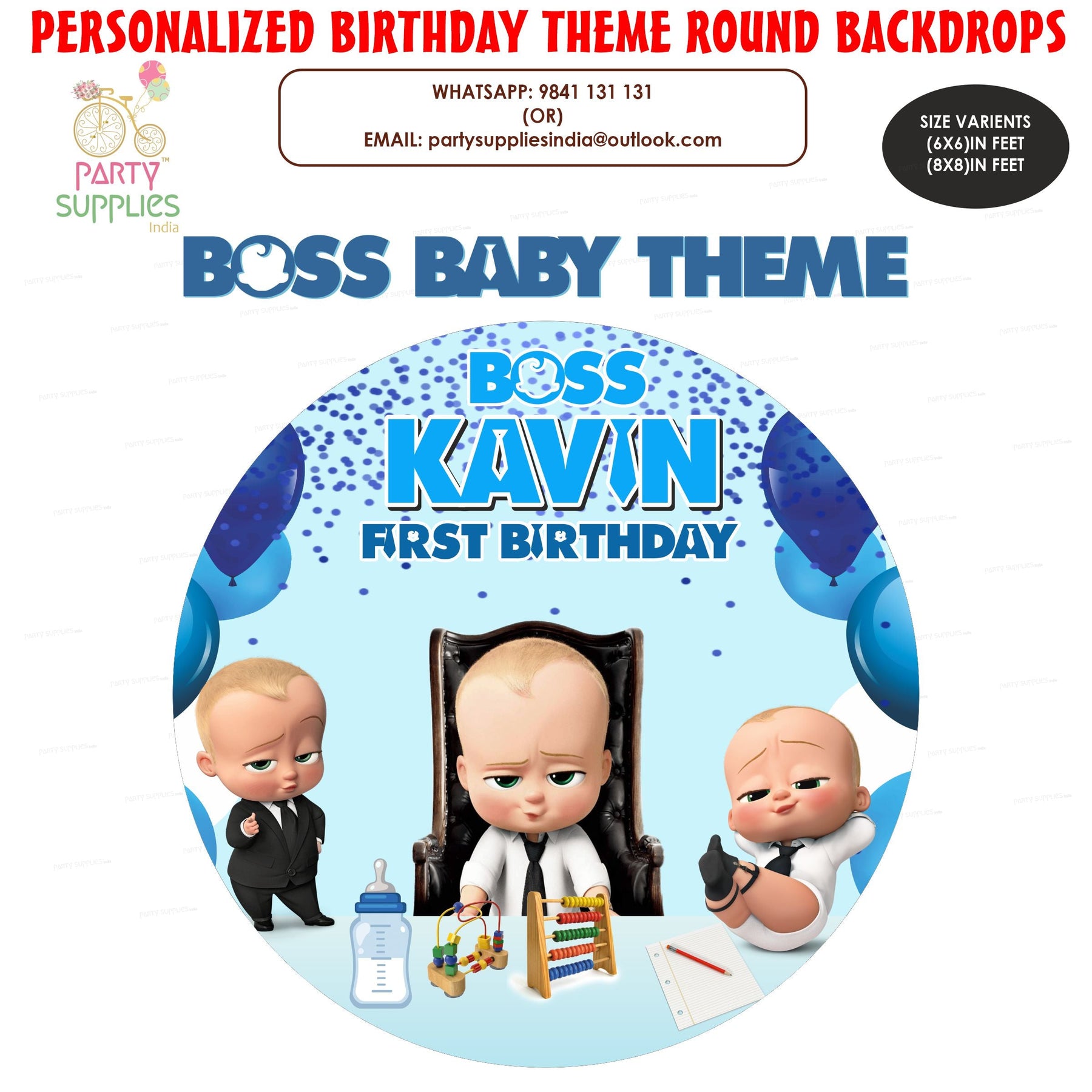 PSI Boss Baby Theme Customized  Round Backdrop