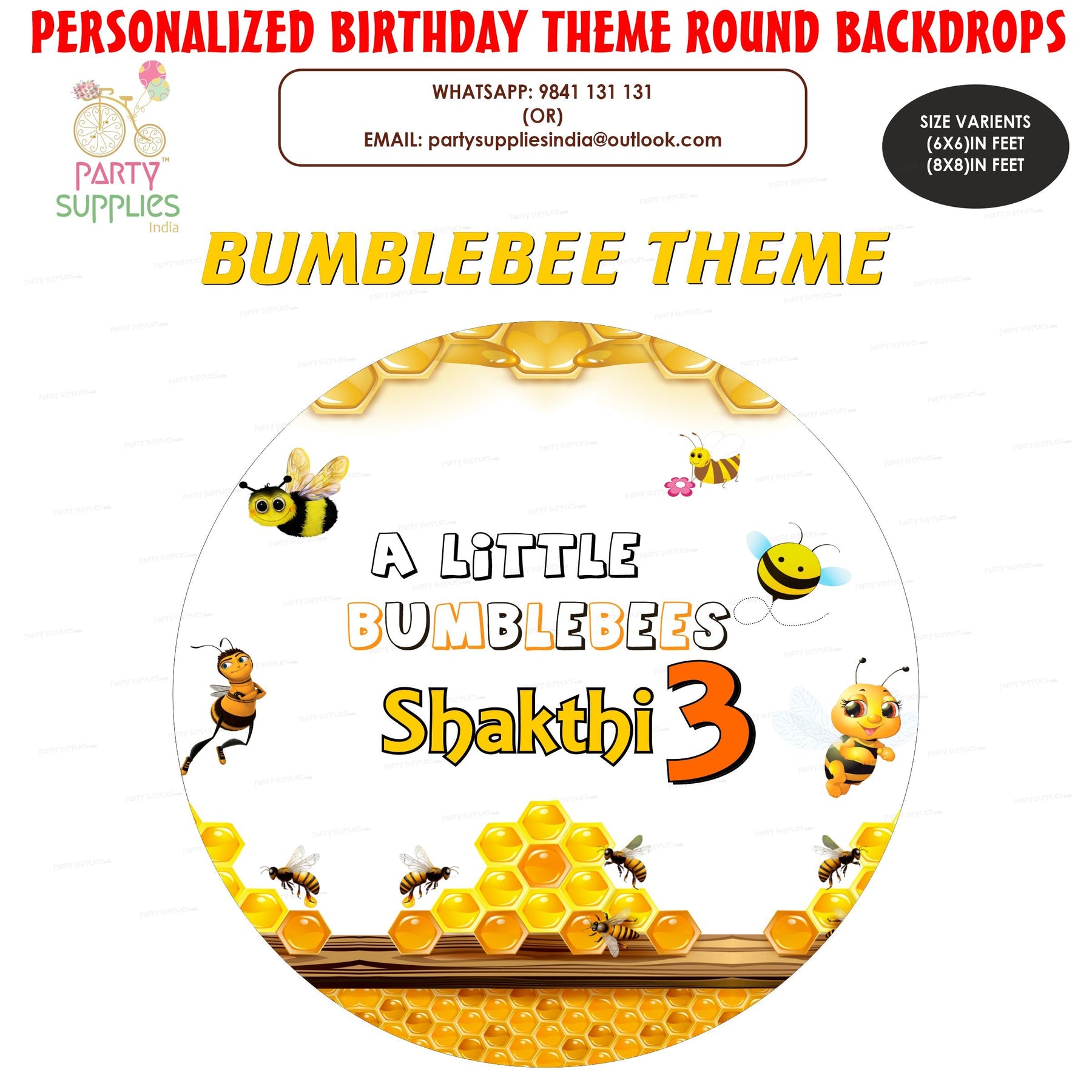 PSI Bumble Bee Theme Personalized   Round Backdrop