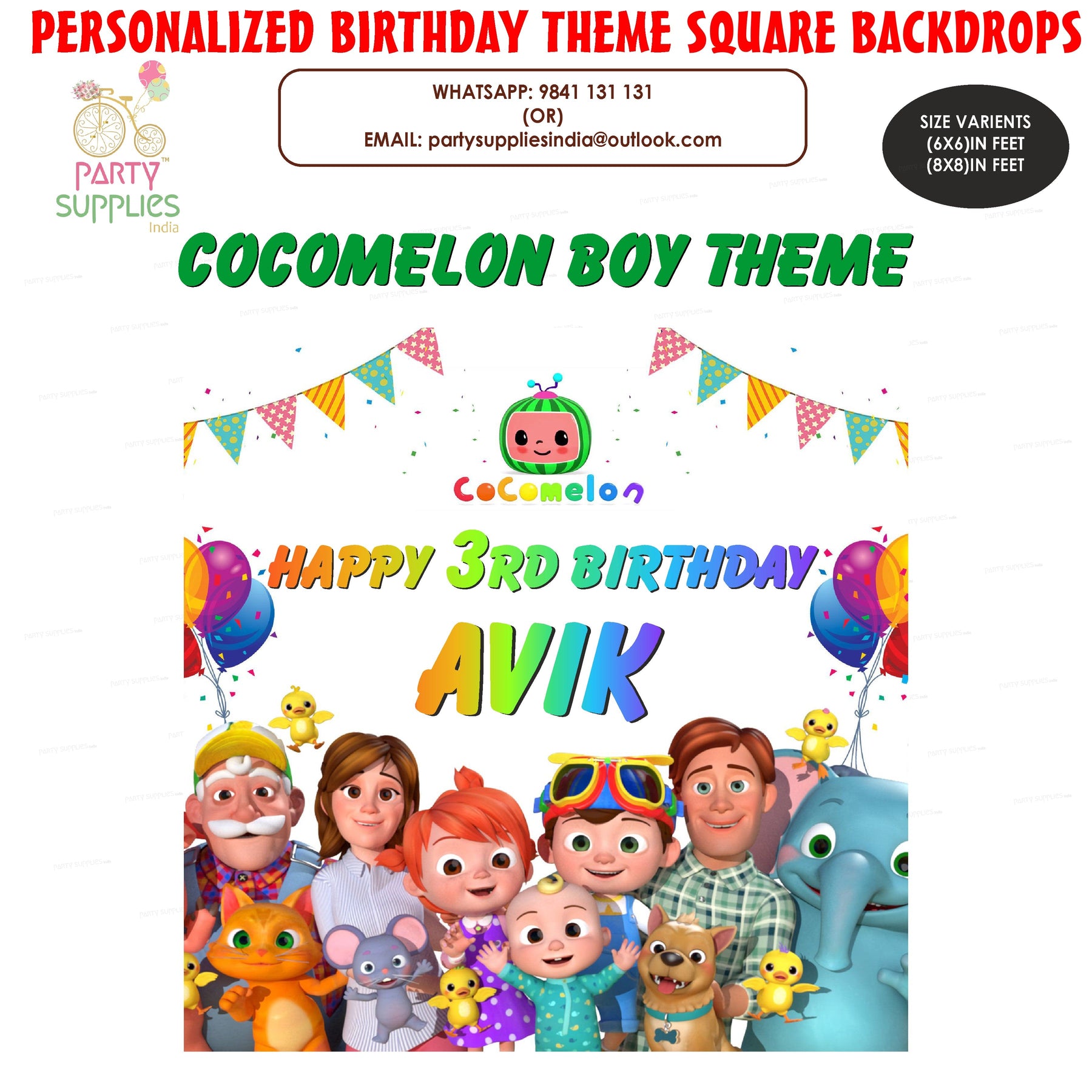 PSI Coco Melon Theme Boy Square Backdrop Boy Backdrop
