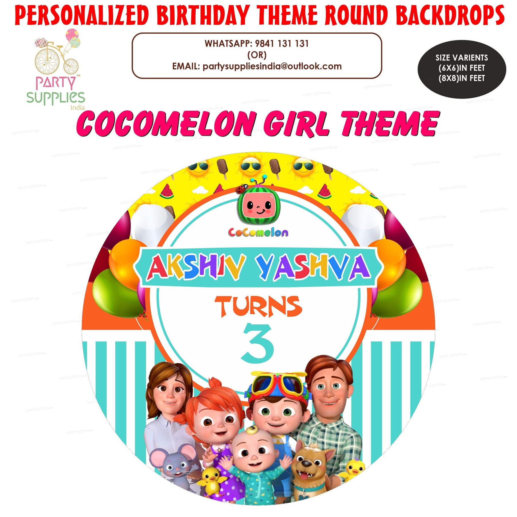 PSI Coco Melon Theme Girl Customized Round Backdrop