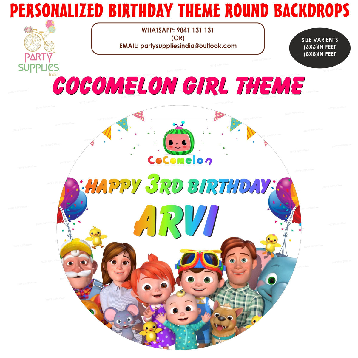 PSI Coco Melon Theme Girl  Personalized Round Backdrop