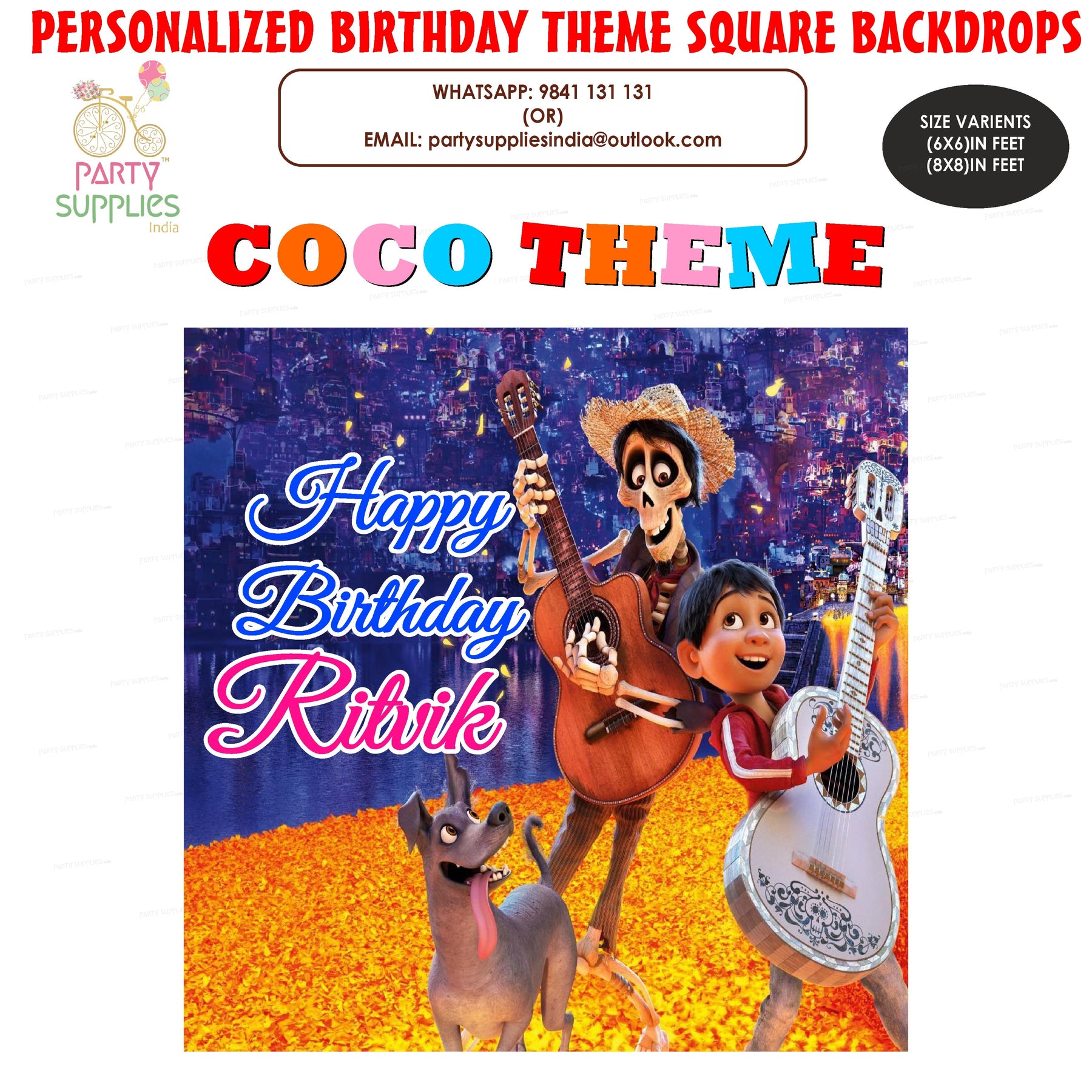 PSI Coco Theme Personalized Square Backdrop