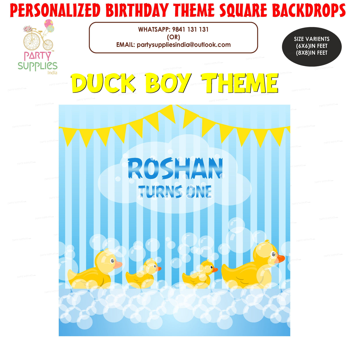 PSI Duck Theme Boy with Name Square Backdrop