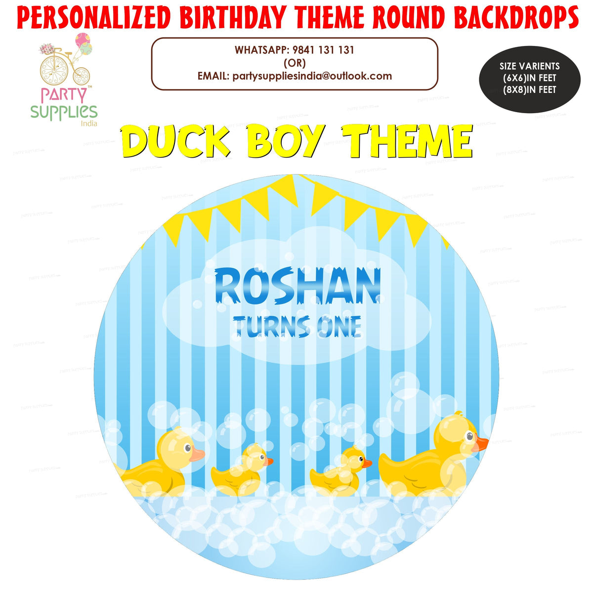 PSI Duck Theme Boy with Name Round Backdrop