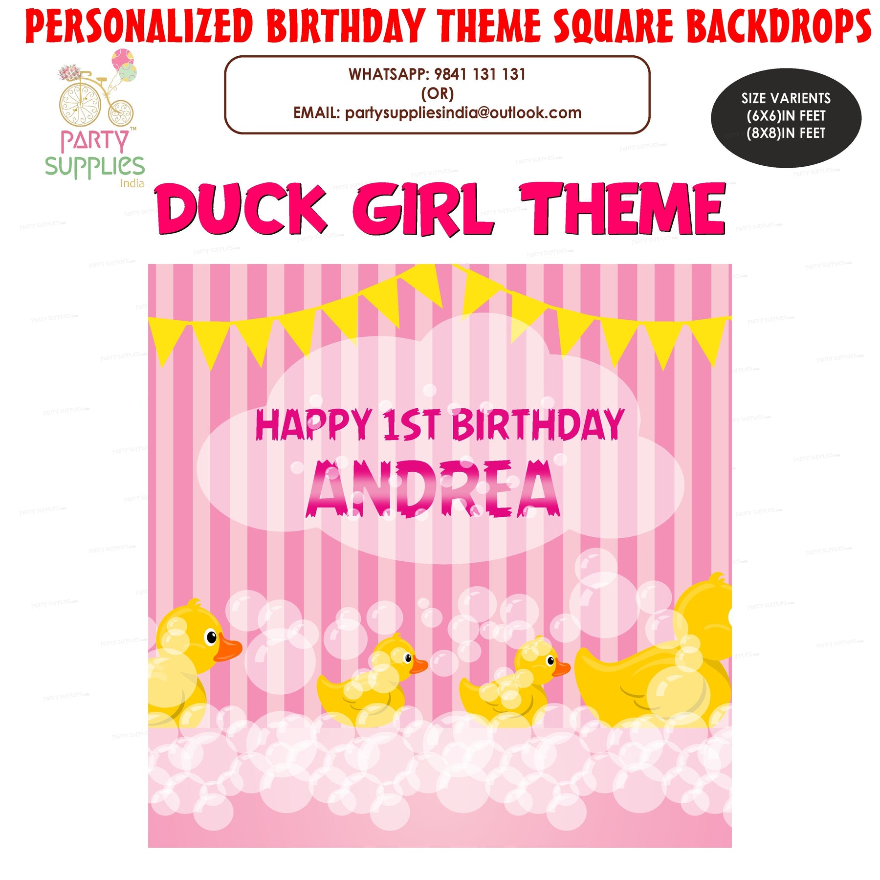 PSI Duck Theme Girl With Name Square Backdrop