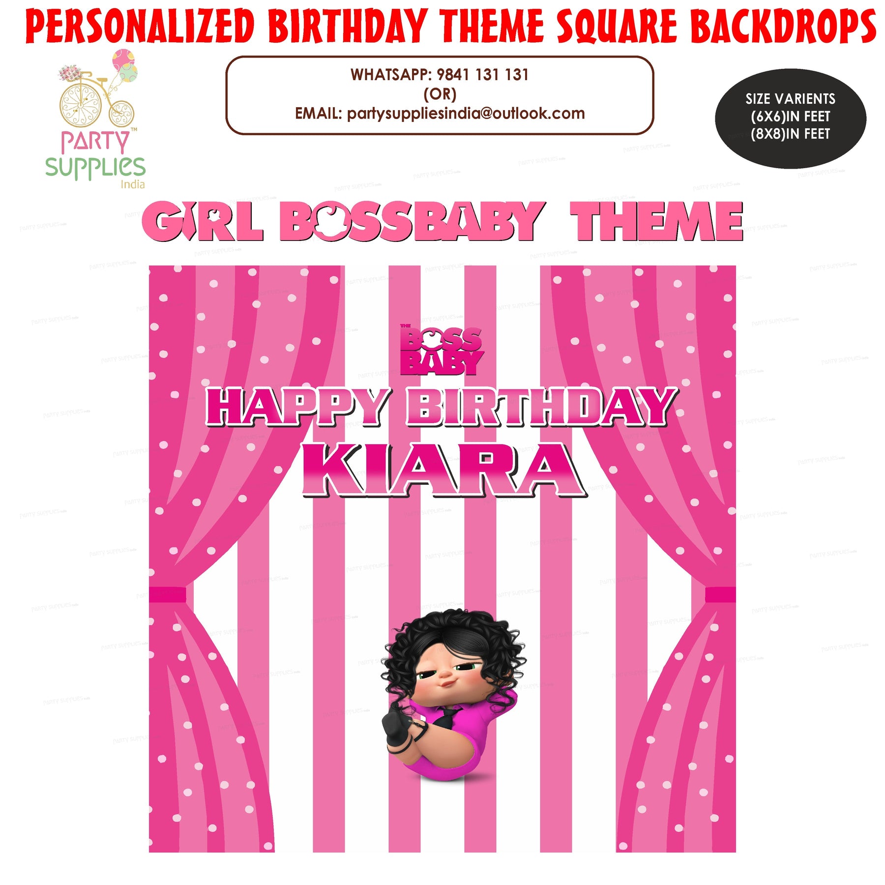 PSI Girl Boss Baby Theme Square Backdrop