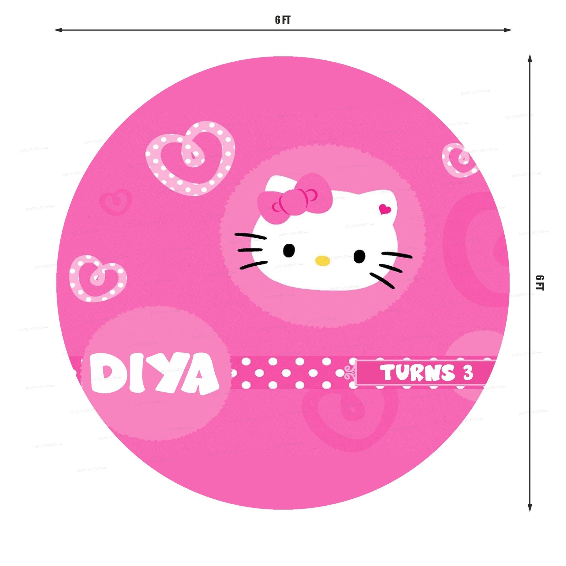 PSI Hello Kitty Theme with Baby Name Round Backdrop