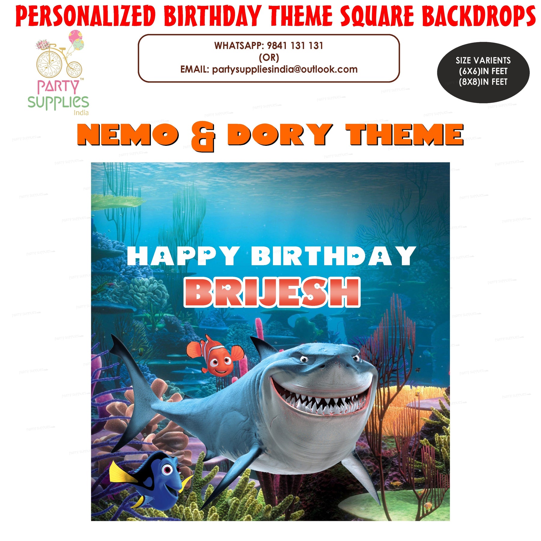 PSI Nemo and Dory Theme Customized Square Backdrop