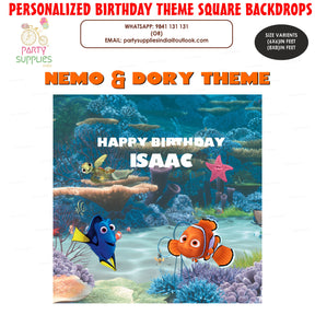 PSI Nemo and Dory Theme Personalized Square Backdrop
