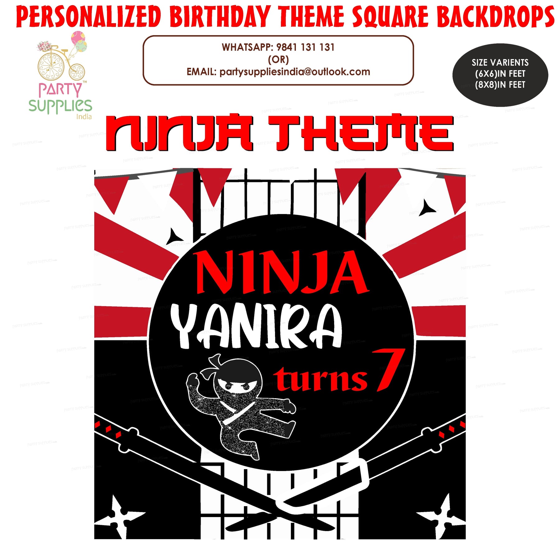 PSI Ninja Theme Personalized Square Backdrop