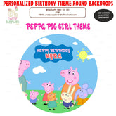 Peppa Pig Girl Personalized Round Backdrop