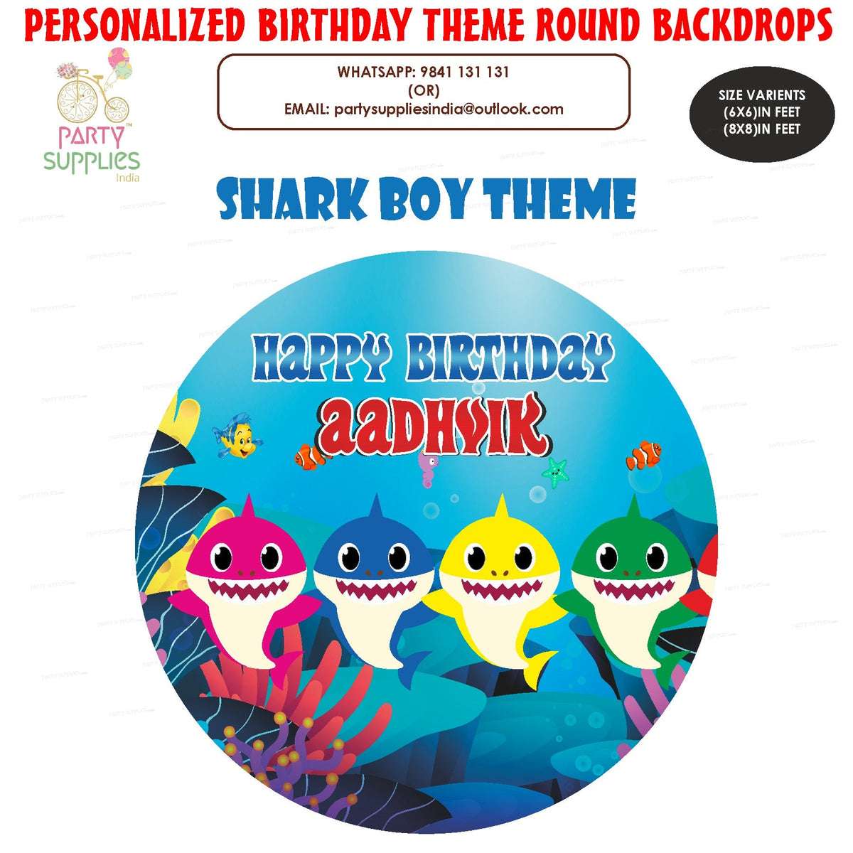 Shark Boy Personalized Round Backdrop