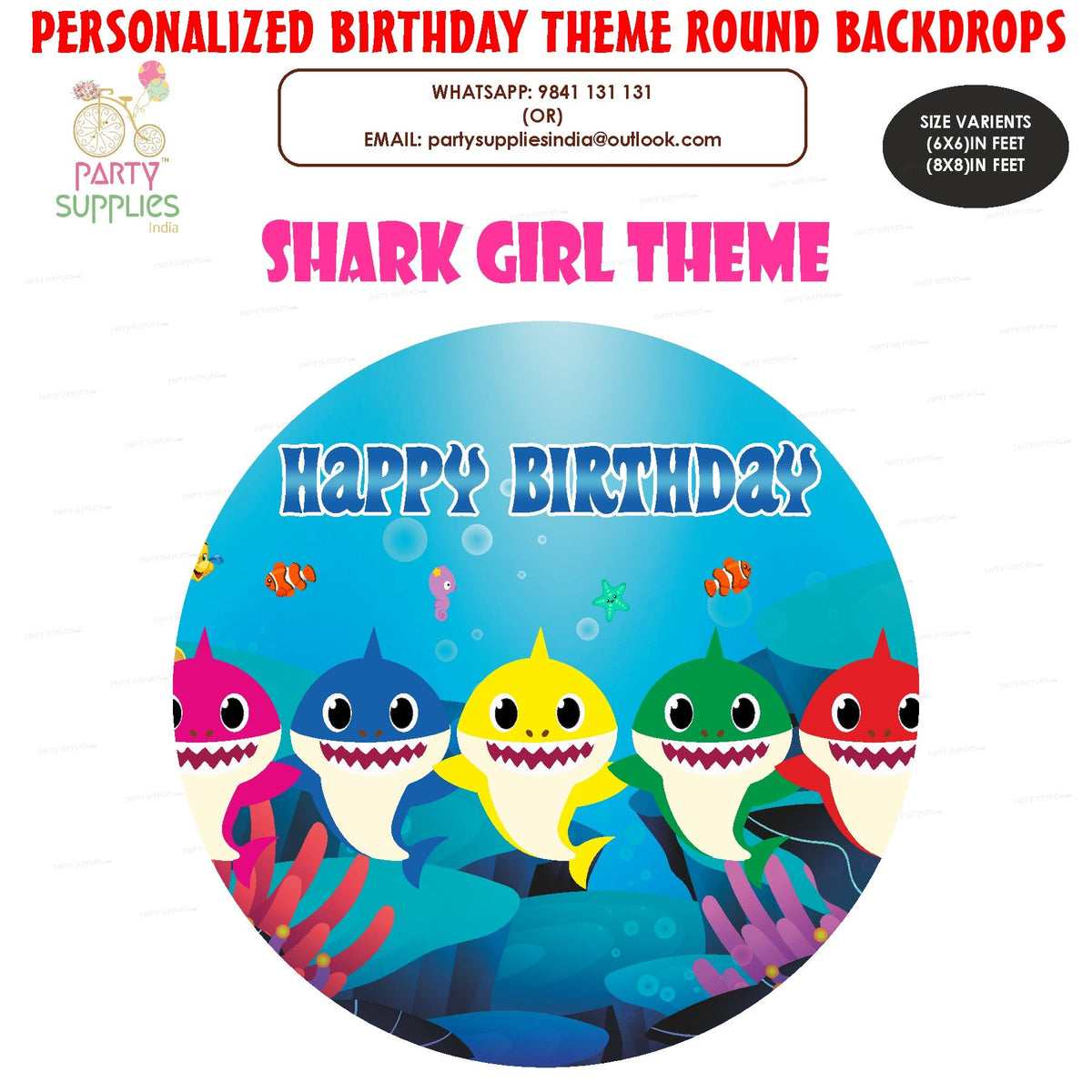 Shark Girl Personalized Round Backdrop