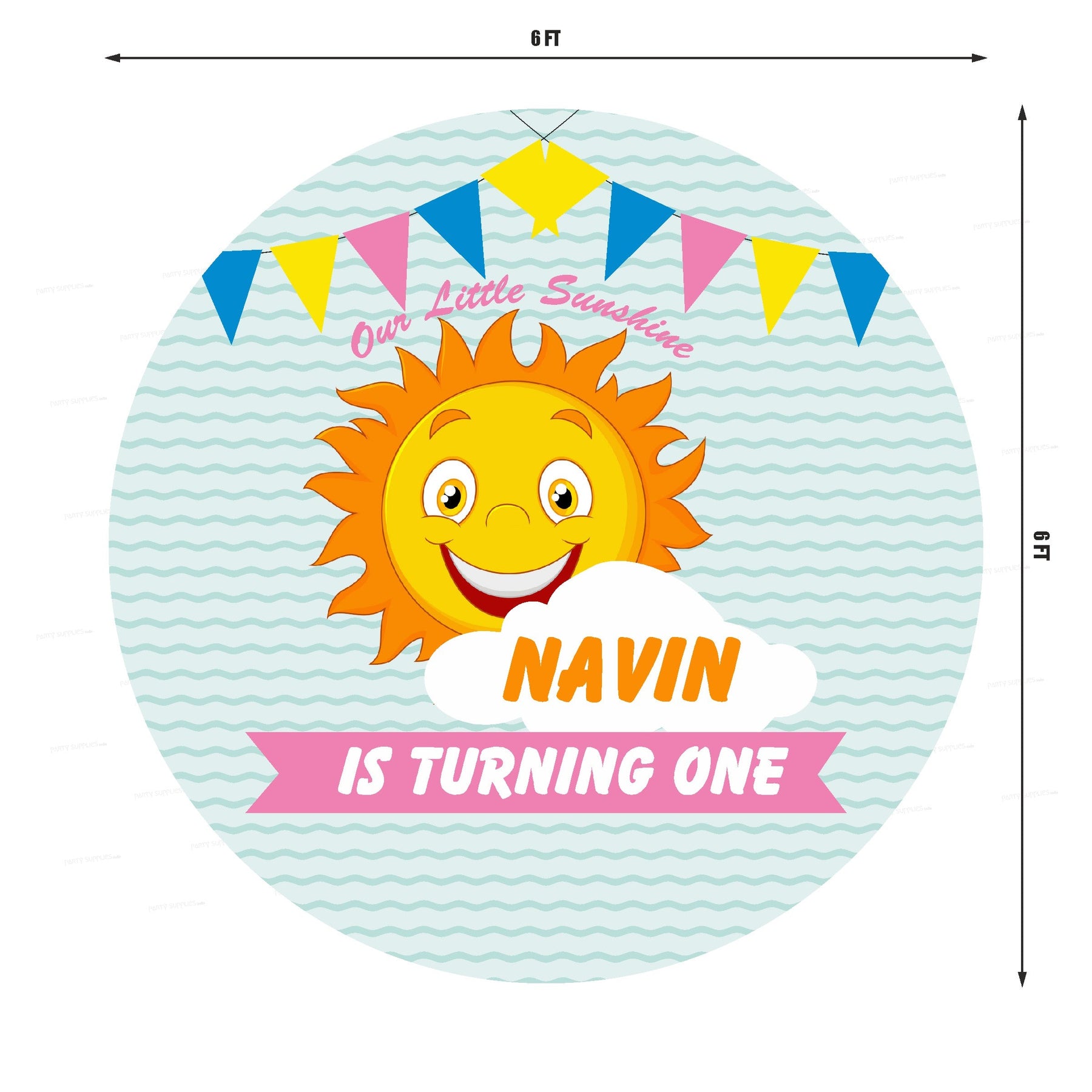 PSI Sunshine Theme Boy Personalized with Name Round Backdrop