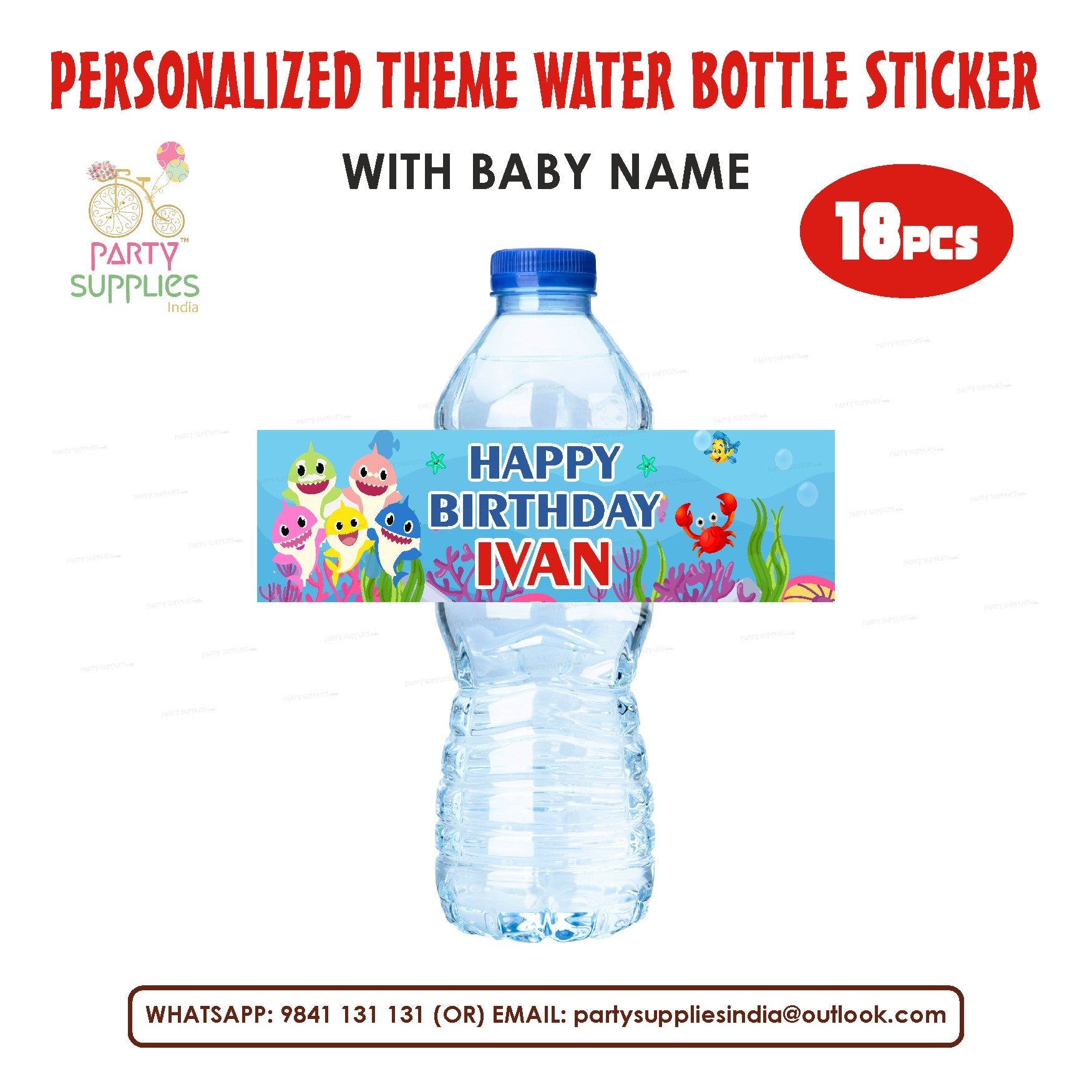 PSI Shark Boy Theme Water Bottle Sticker