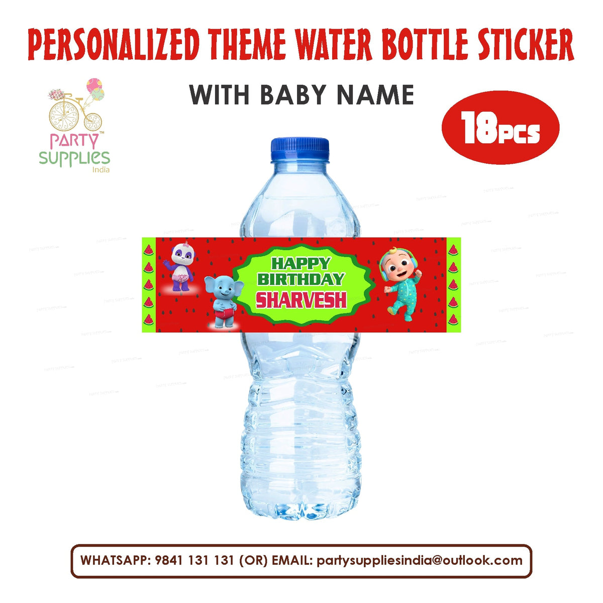 PSI Cocomelon Boy Theme Water Bottle Sticker