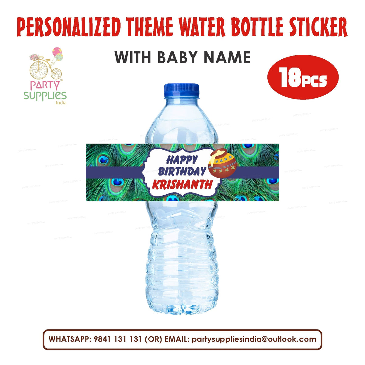 PSI Little Krishna Theme Water Bottle Sticker