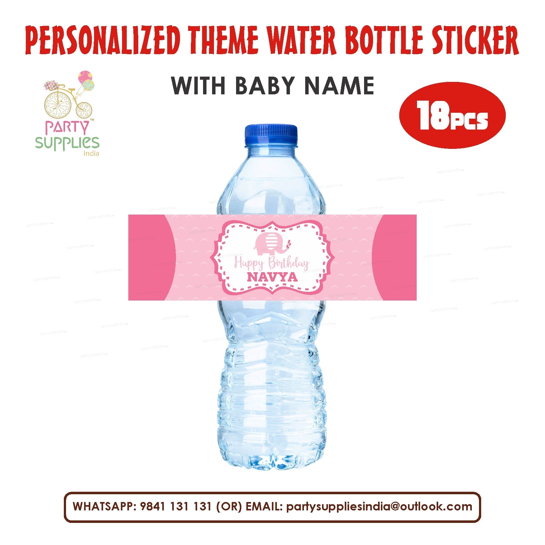 PSI Pink Elephant Theme Water Bottle Sticker