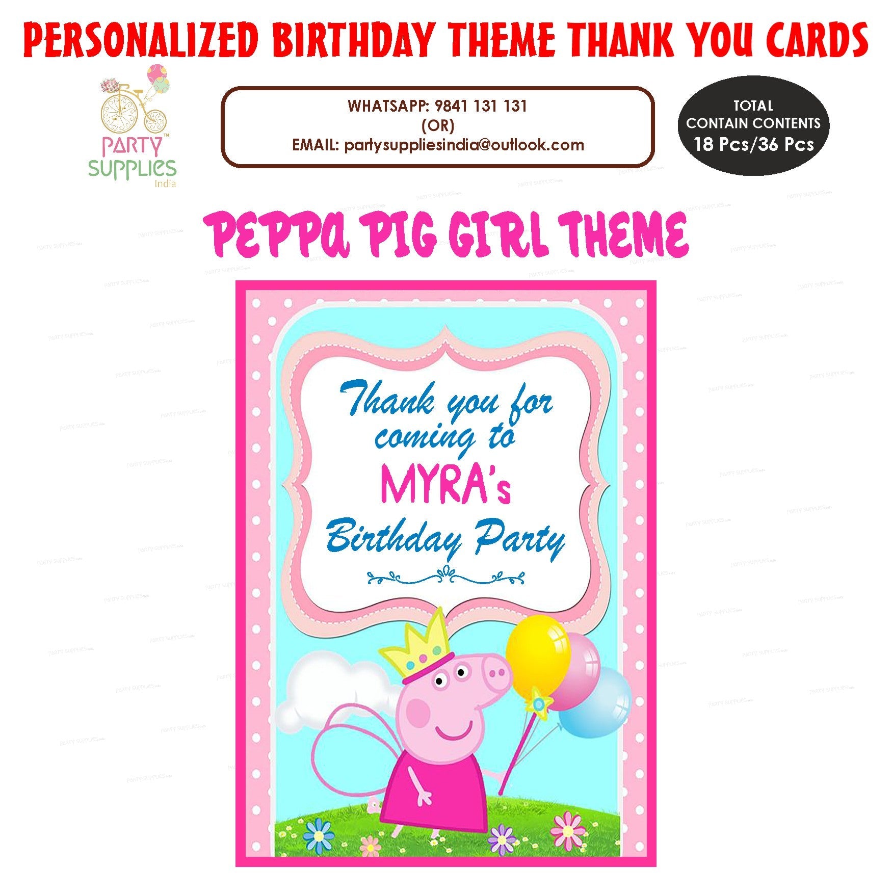 Peppa Pig Girl Thank You Card